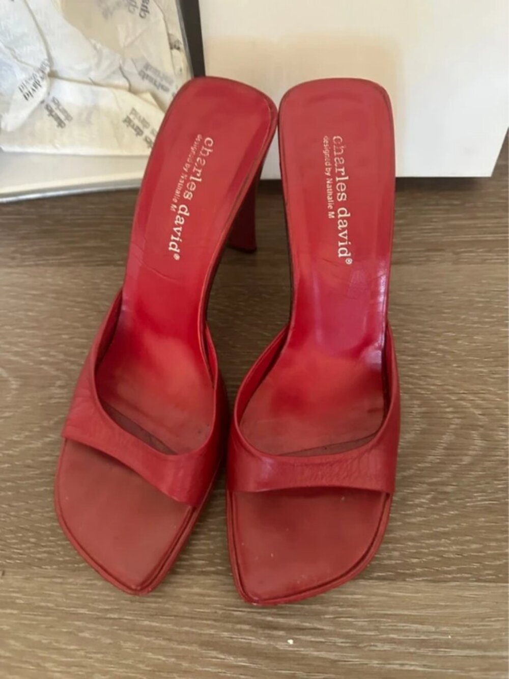 Retro 1990’s Charles David Red Open Toe Heel Women’s Size 9